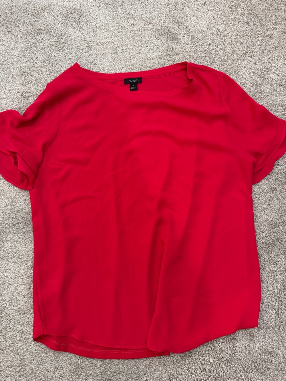 Bold Red Short-Sleeve Crewneck Blouse